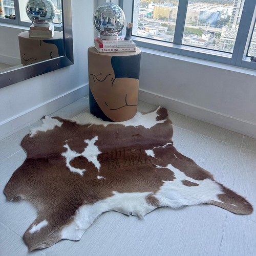 Mini brown white cowhide rug - white,